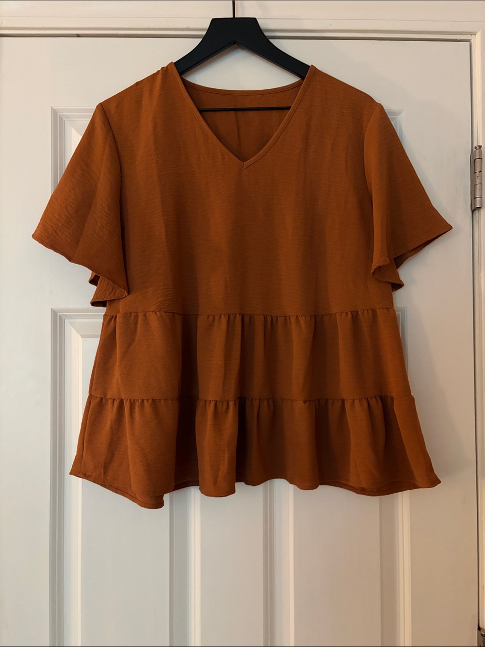 SHEIN Rust Tiered V-Neck Flutter Sleeve Blouse